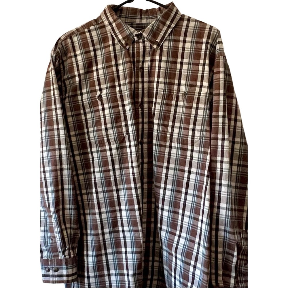 C.E. Schmidt Workwear Mens XLT Brown Plaid Button Down‎ Long Sleeve Shirt Cotton